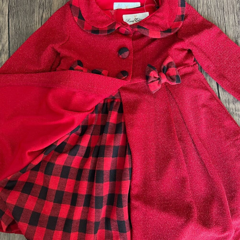 Rare Editions Little Girls Knit Coat with Buffalo Check Dress Set 2T - Picture 2 of 8